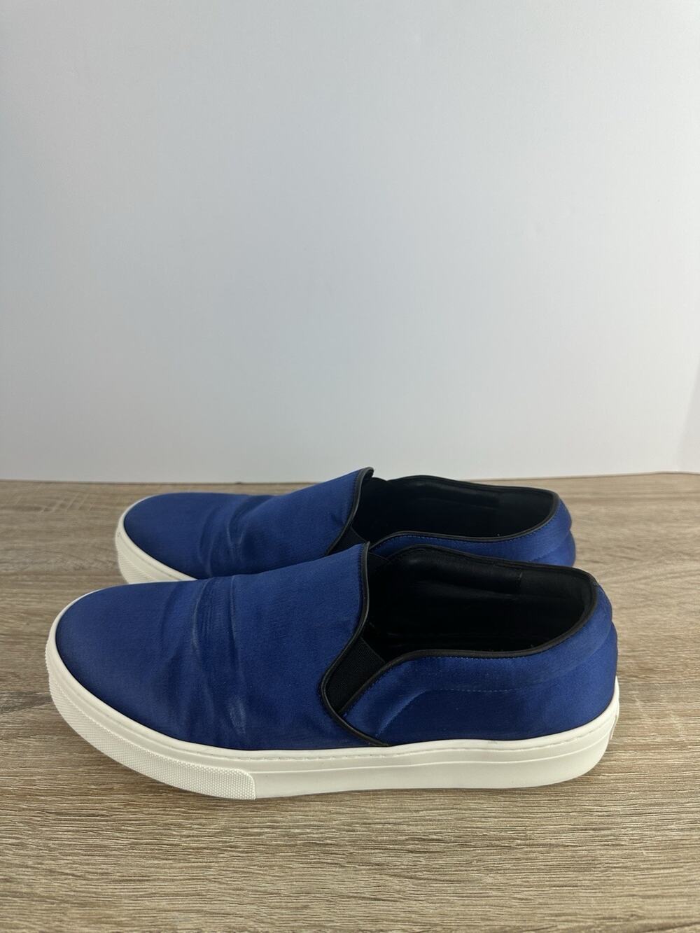CELINE Paris Blue Satin Slip On Sneakers Women’s EU 37.5 Made Italy